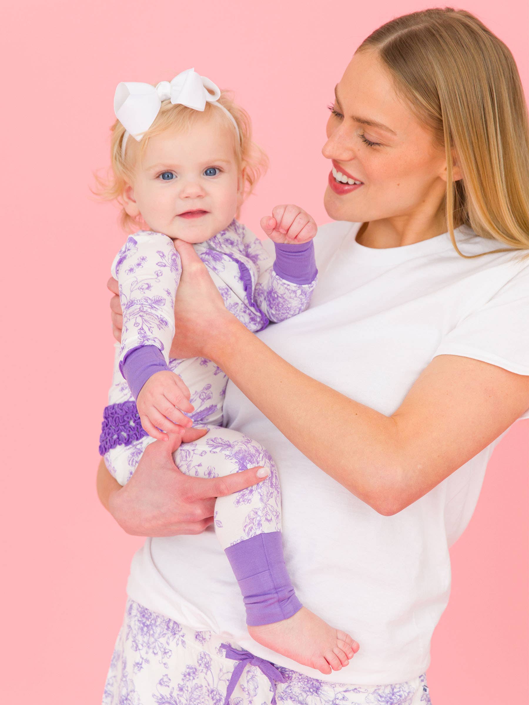 SoftSnooze™ Baby Girls Bamboo Viscose Wisteria Purple Butterfly Garden Toile Convertible Ruffle One Piece Footie Pajama