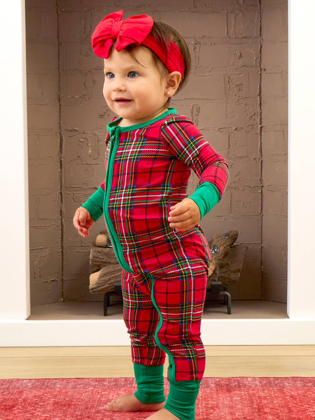 SoftSnooze™ Baby Bamboo Viscose Red Nicholas Plaid Convertible One Piece Footie Pajama