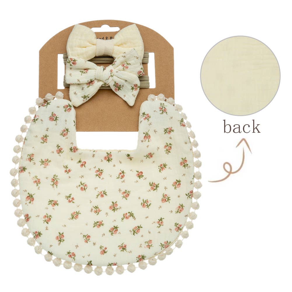 Baby Floral cotton Waterproofer Bib and Bows headband Sets
