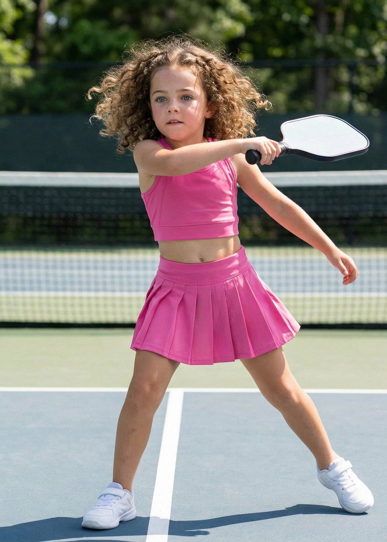 Girls Bright Pink Athletic Pleated Skirt Active Sport Set
