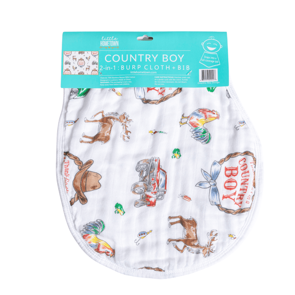 Country Baby Boy Burp Cloth and Bib 2 in 1  Soft Bamboo Organic Cotton Combo