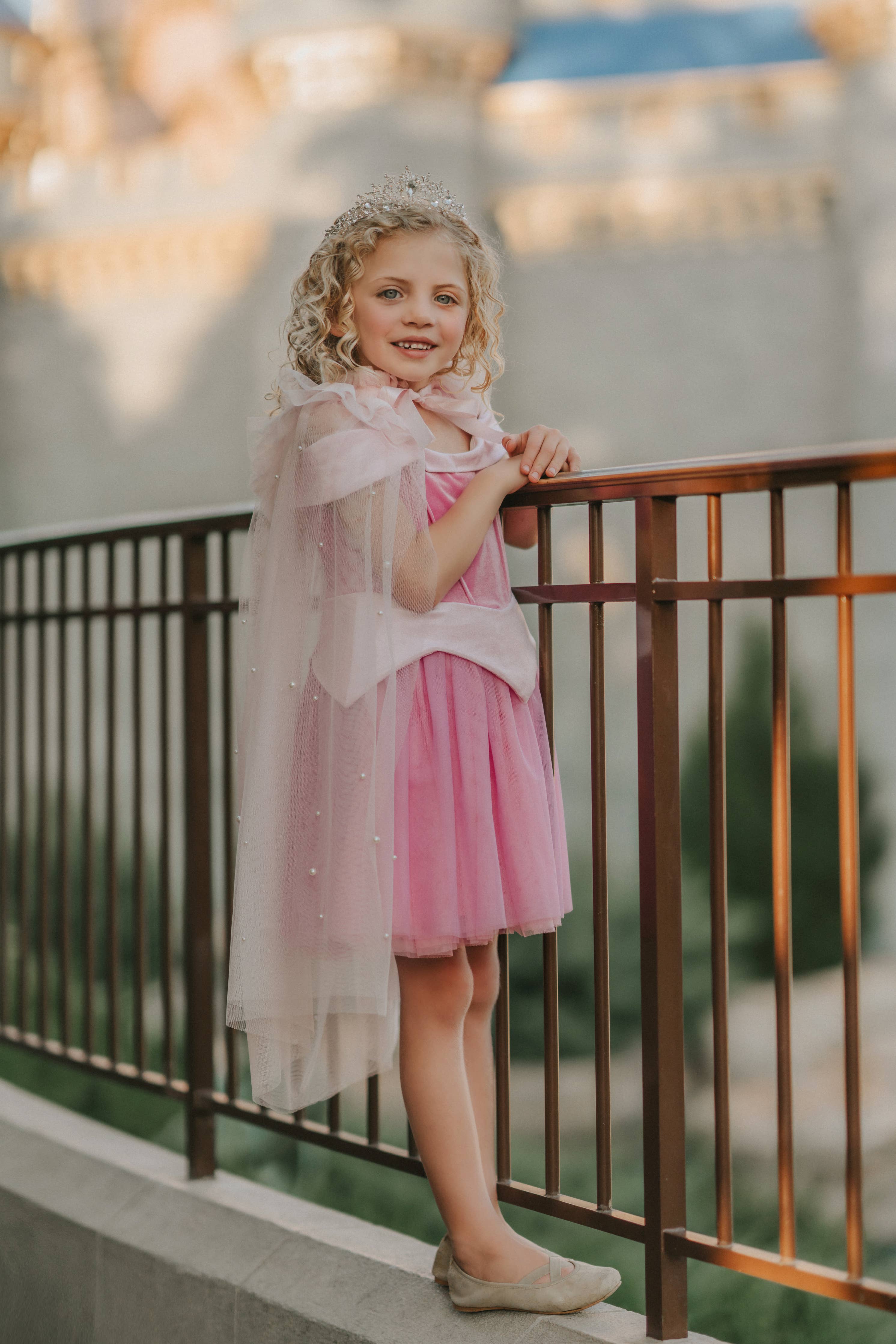 Girls Princess Pearl Accent Cape Light Pink