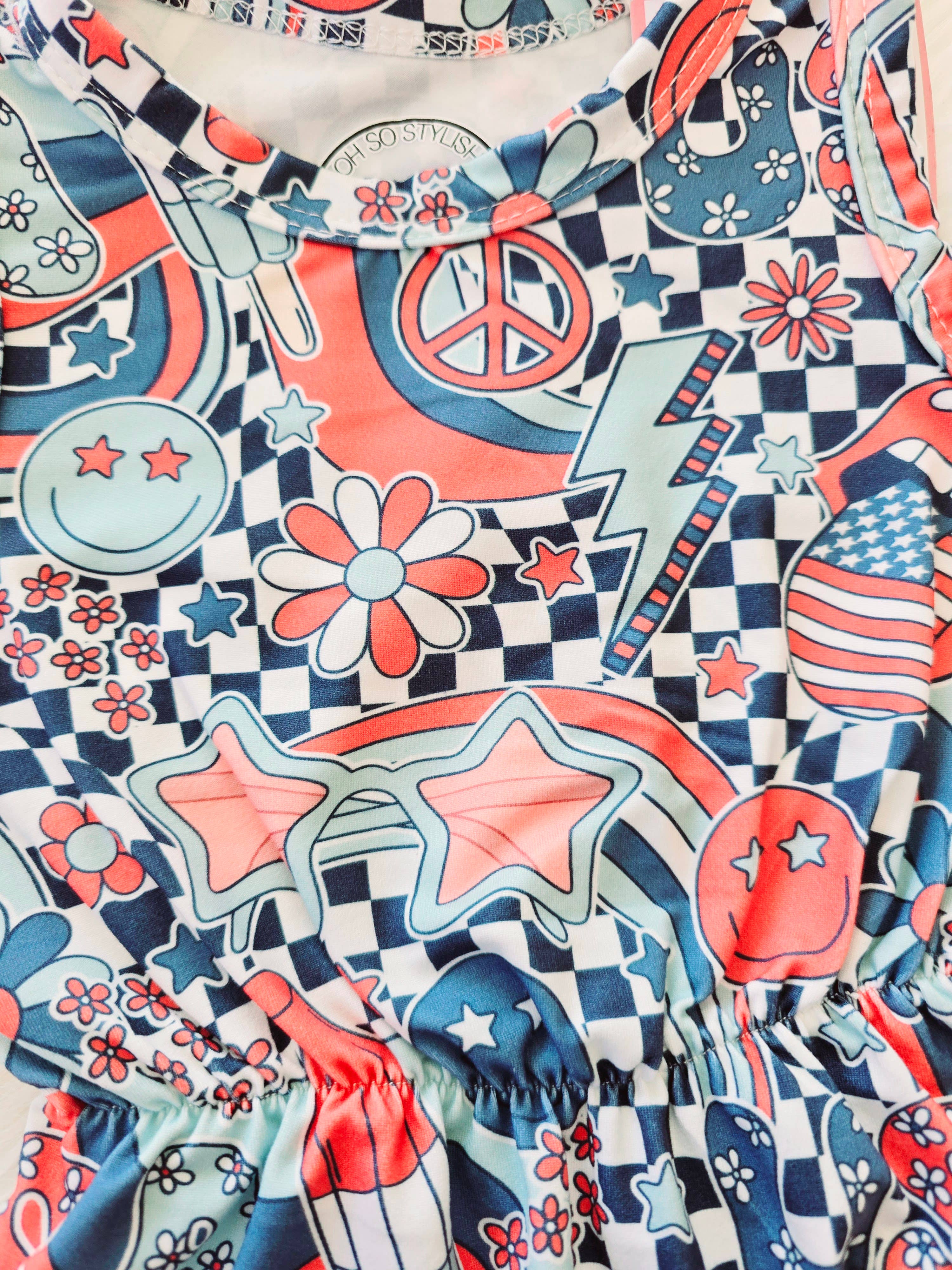 Baby Girls July 4th Groovy Pom Romper