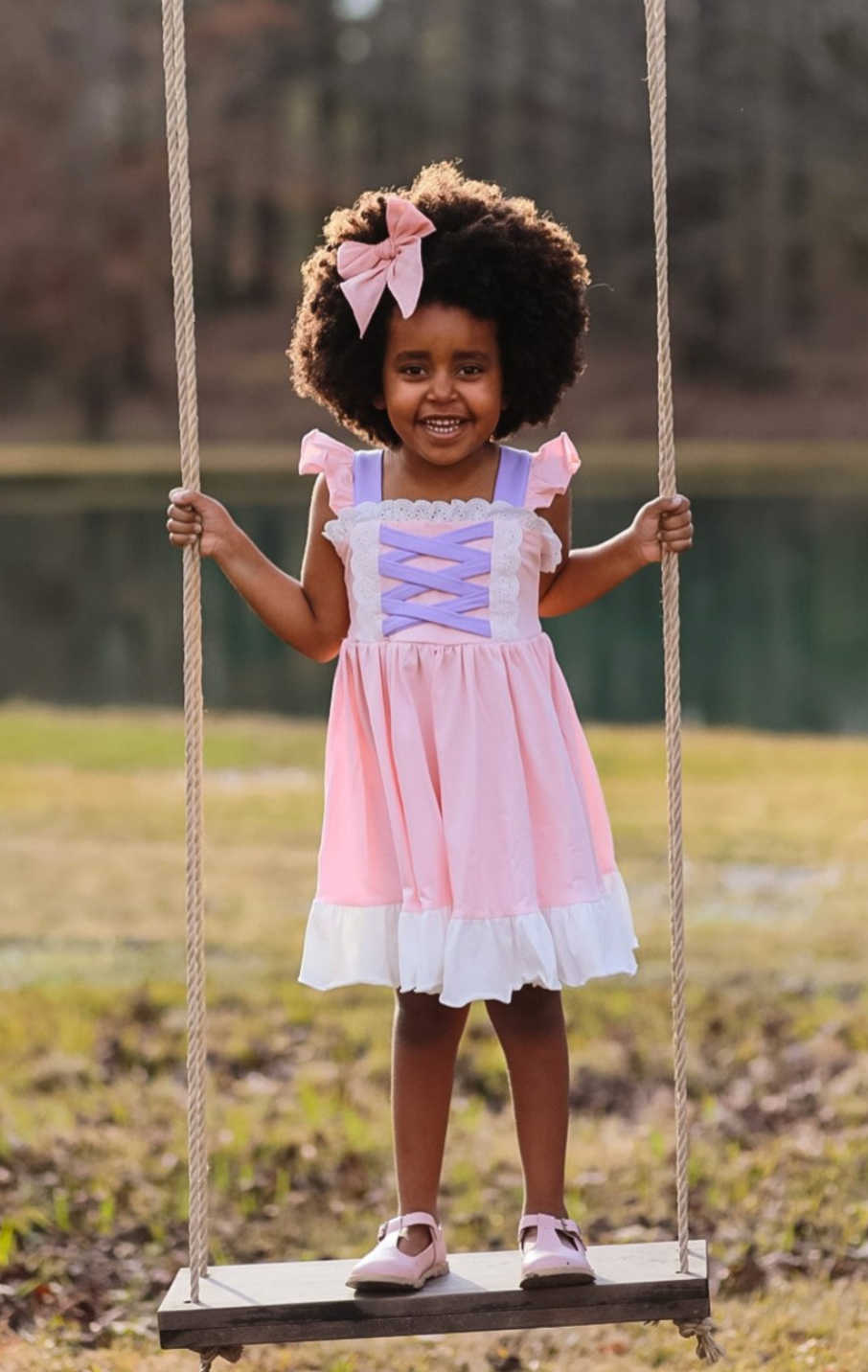 Girls Rapunzel cotton Princess everyday dress twirl pink