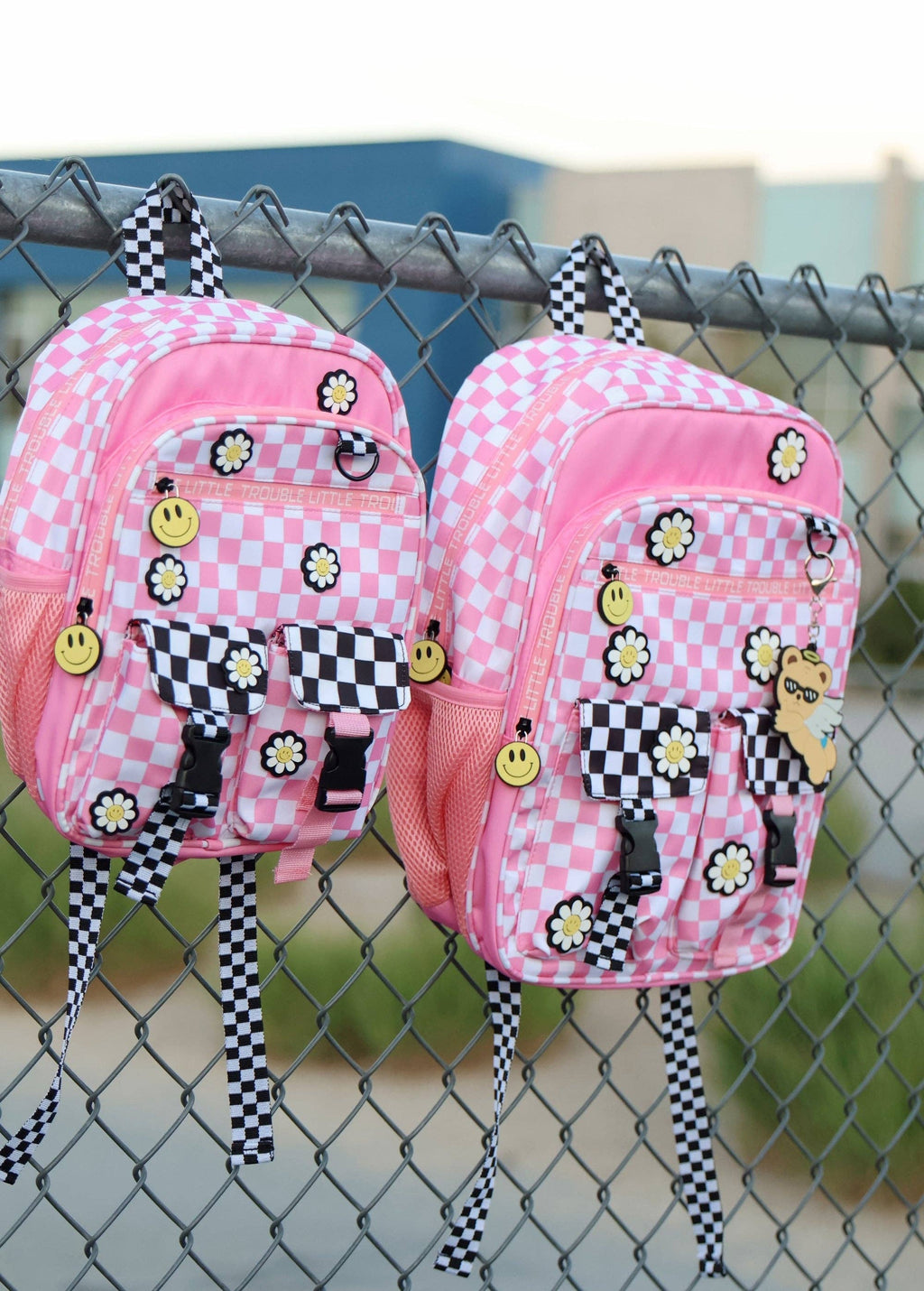 Mini Daisy Checker Pink Backpack little trouble