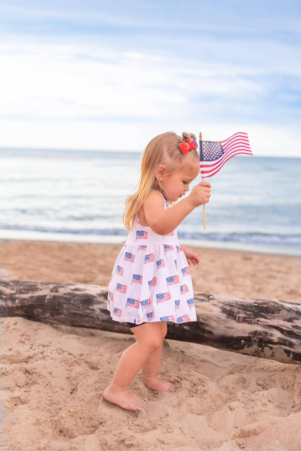 Flag Print Bamboo Peplum Top Bike Shorts 4th of July Girl