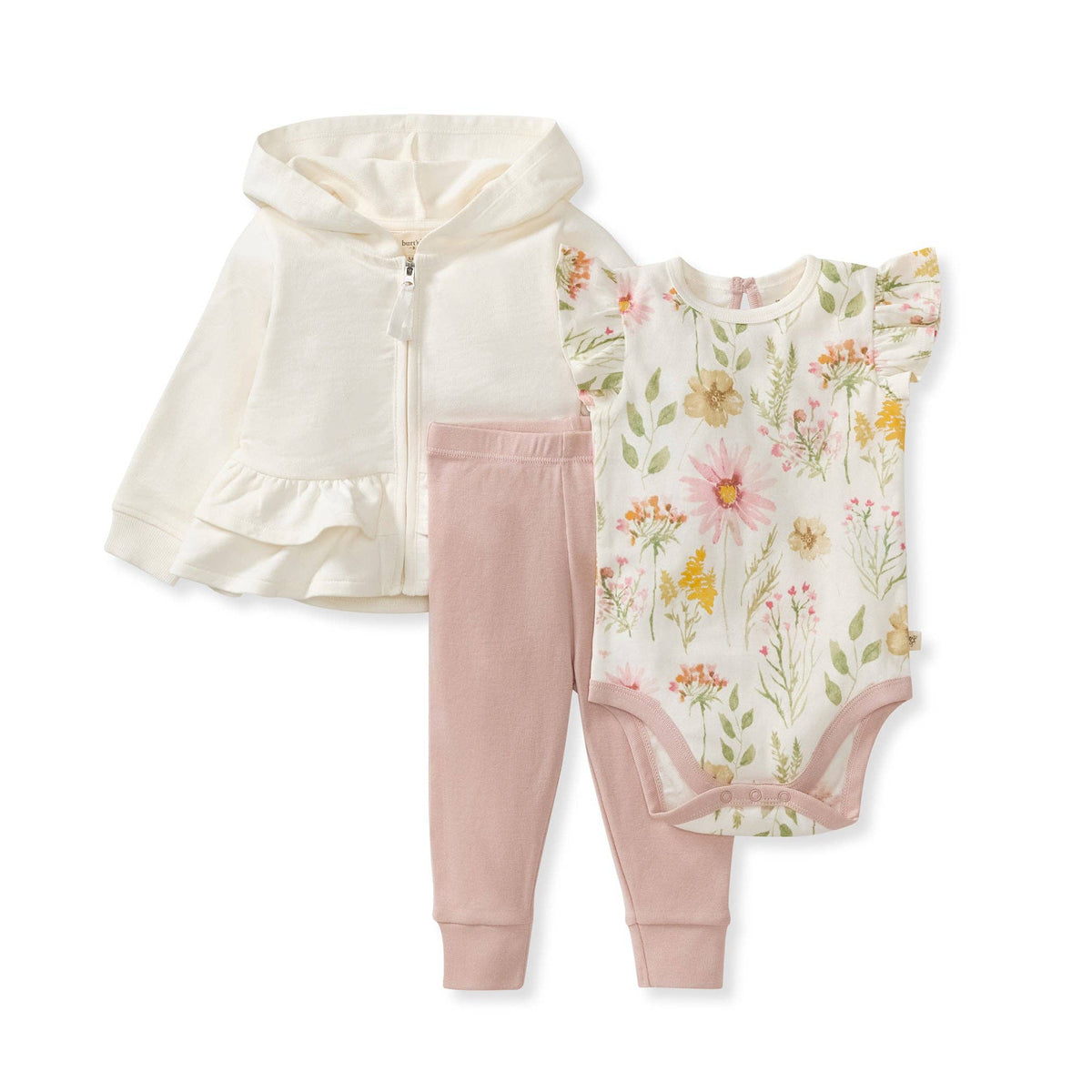 Wild Floral Baby Girl Jacket, Bodysuit & Pant 3 Piece Set