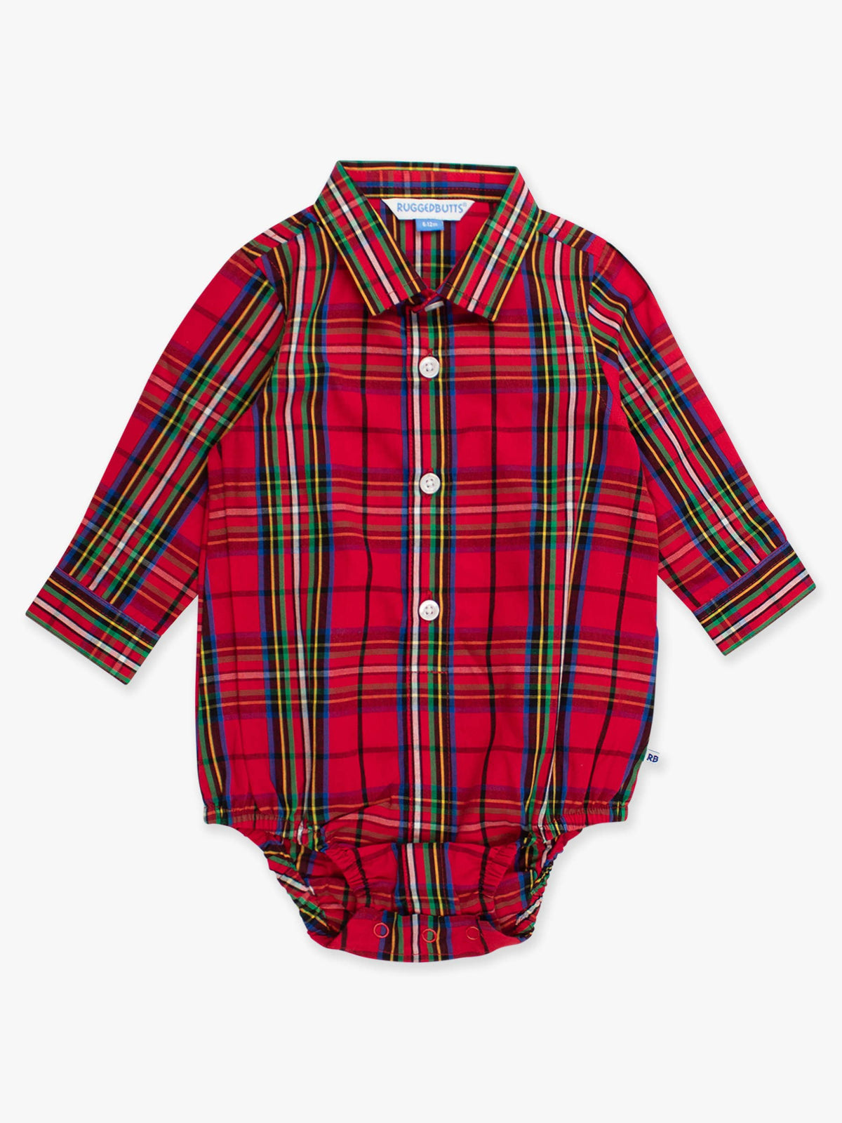 Baby Boys Red Nicholas Plaid Long Sleeve Button Down Bodysuit
