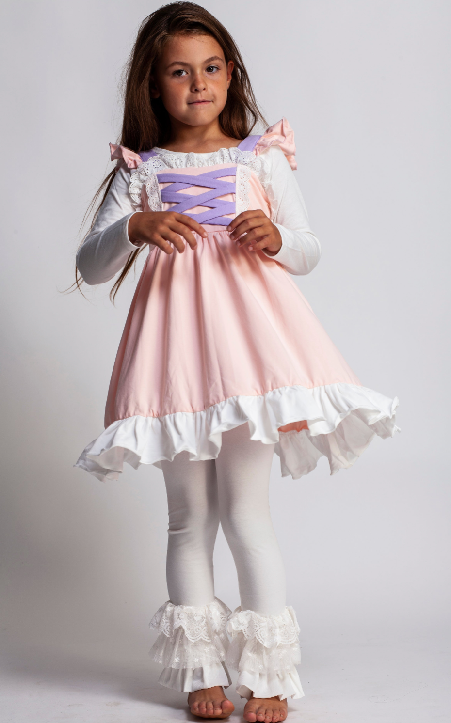 Girls Rapunzel cotton Princess everyday dress twirl pink