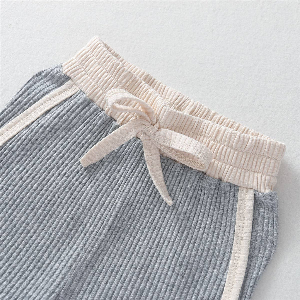 Contrast Binding Top & Shorts 2pcs Little Kid Outfit