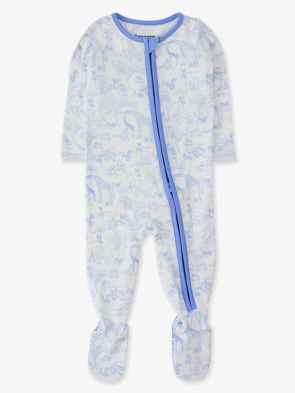 SoftSnooze™ Baby Cotton Modal Periwinkle Blue Safari Toile Footed One Piece Pajama