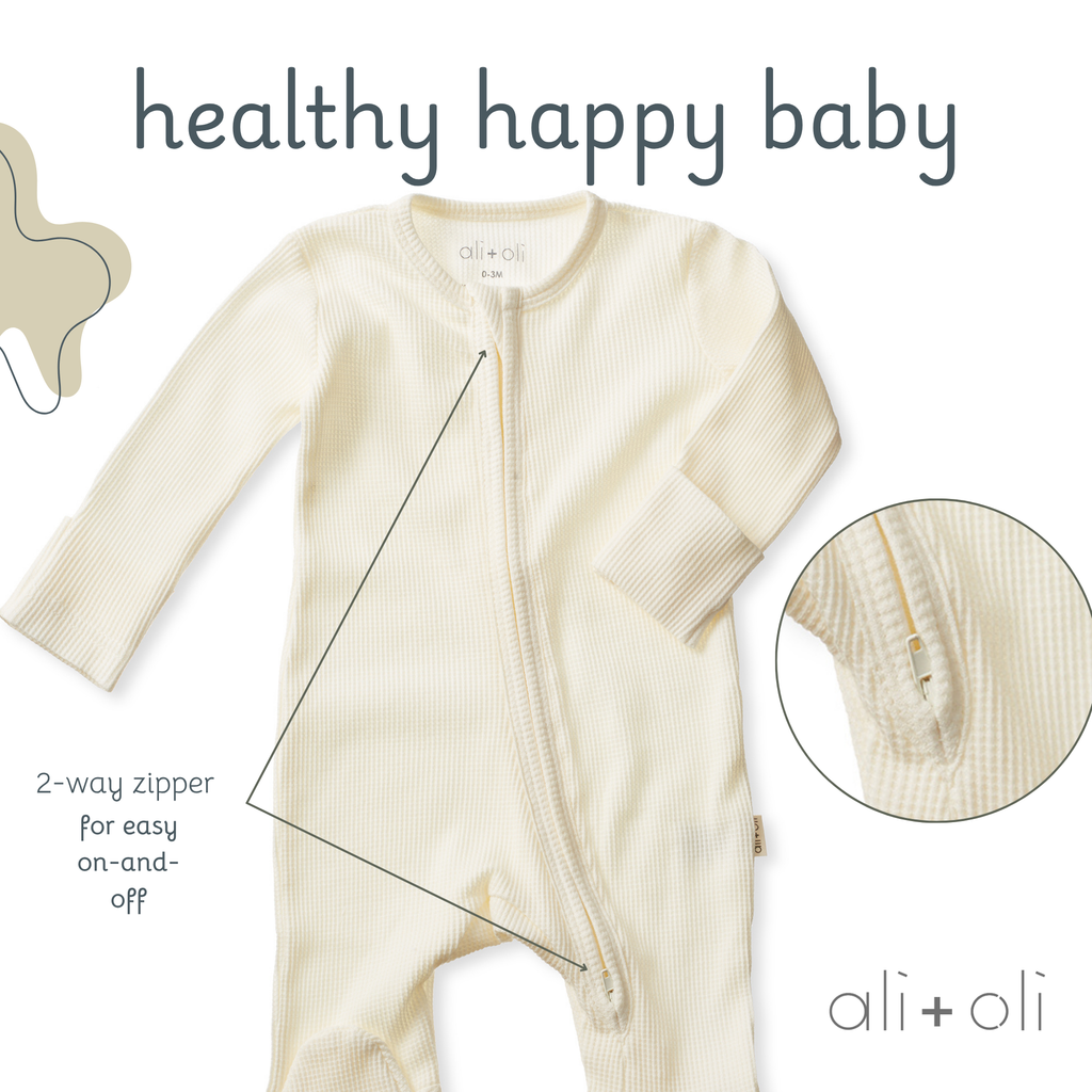 Baby Footie 2-Way Zipper – Organic Cotton Waffle Knit