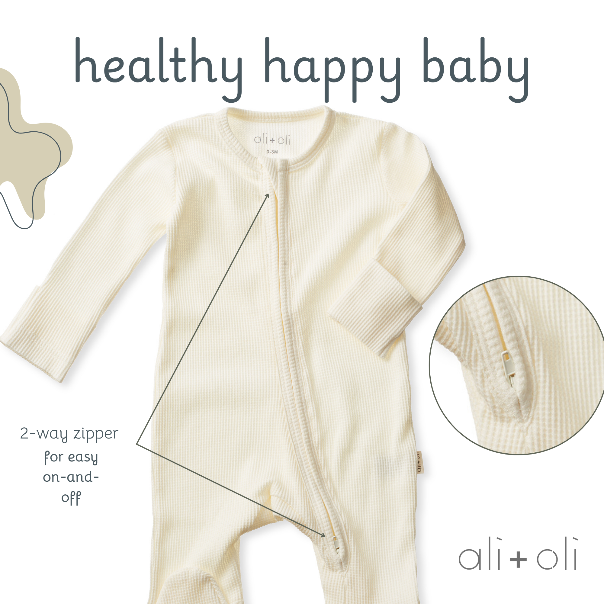 Baby Footie 2-Way Zipper – Organic Cotton Waffle Knit