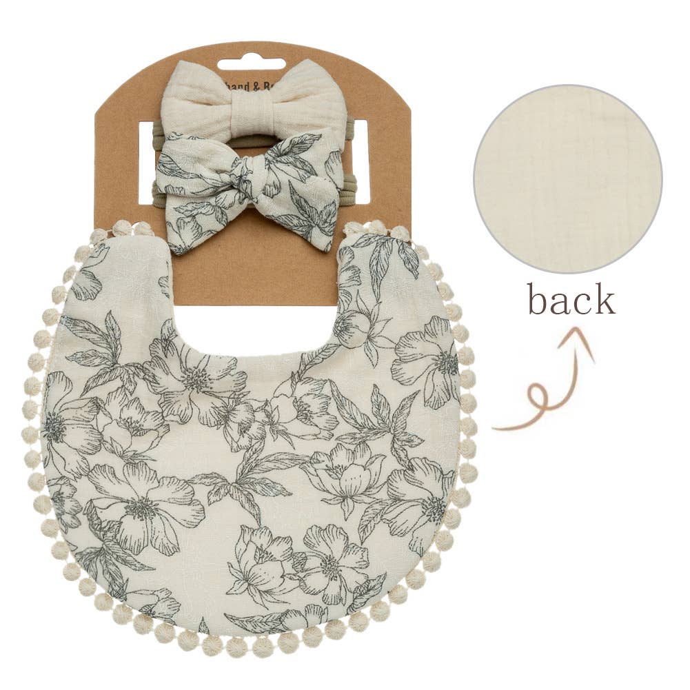 Baby Floral cotton Waterproofer Bib and Bows headband Sets