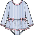 Girls Periwinkle Blue Seersucker Long Sleeve One Piece Bow Peplum Rash Guard Swimsuit