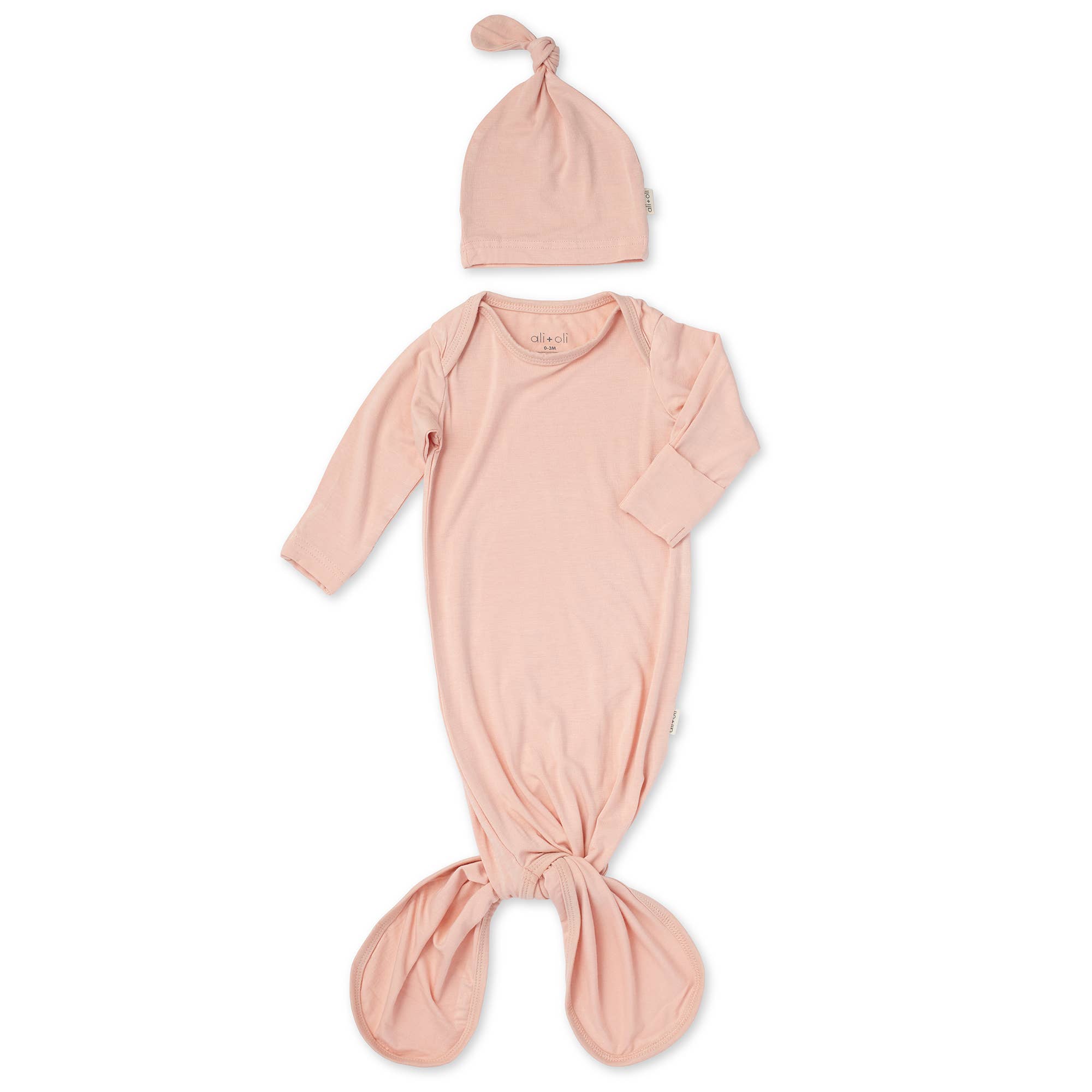 Ali+Oli Bamboo Layette Knotted Gown and Beanie for Newborns