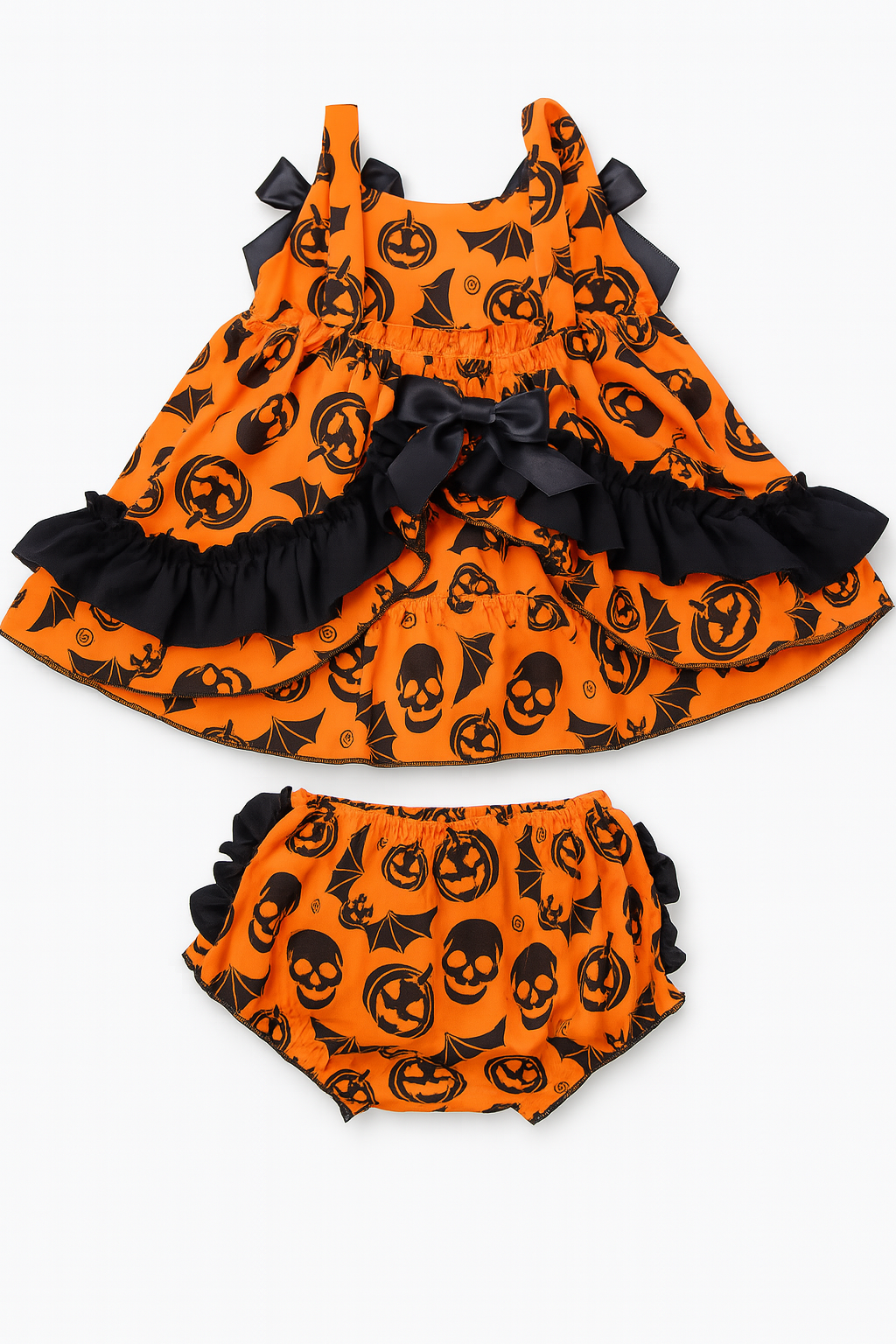 Orange-Black Halloween 3-Piece Baby Girl Outfit
