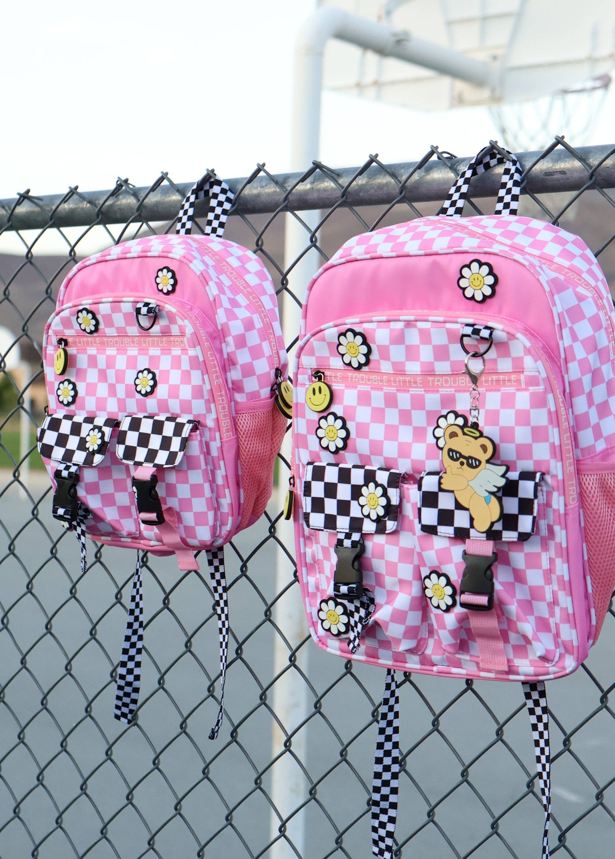 Mini Daisy Checker Pink Backpack little trouble