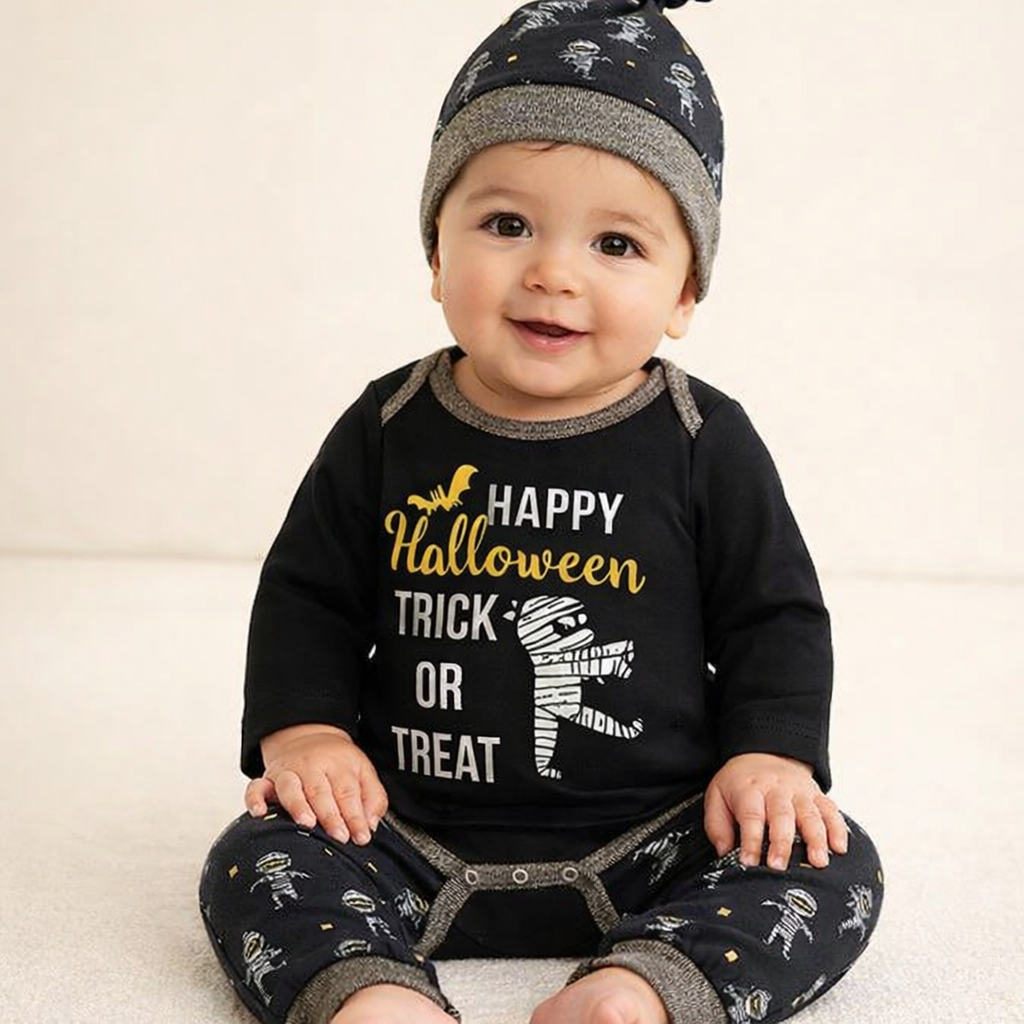 Black Halloween Mummy 3pcs Baby Outfit