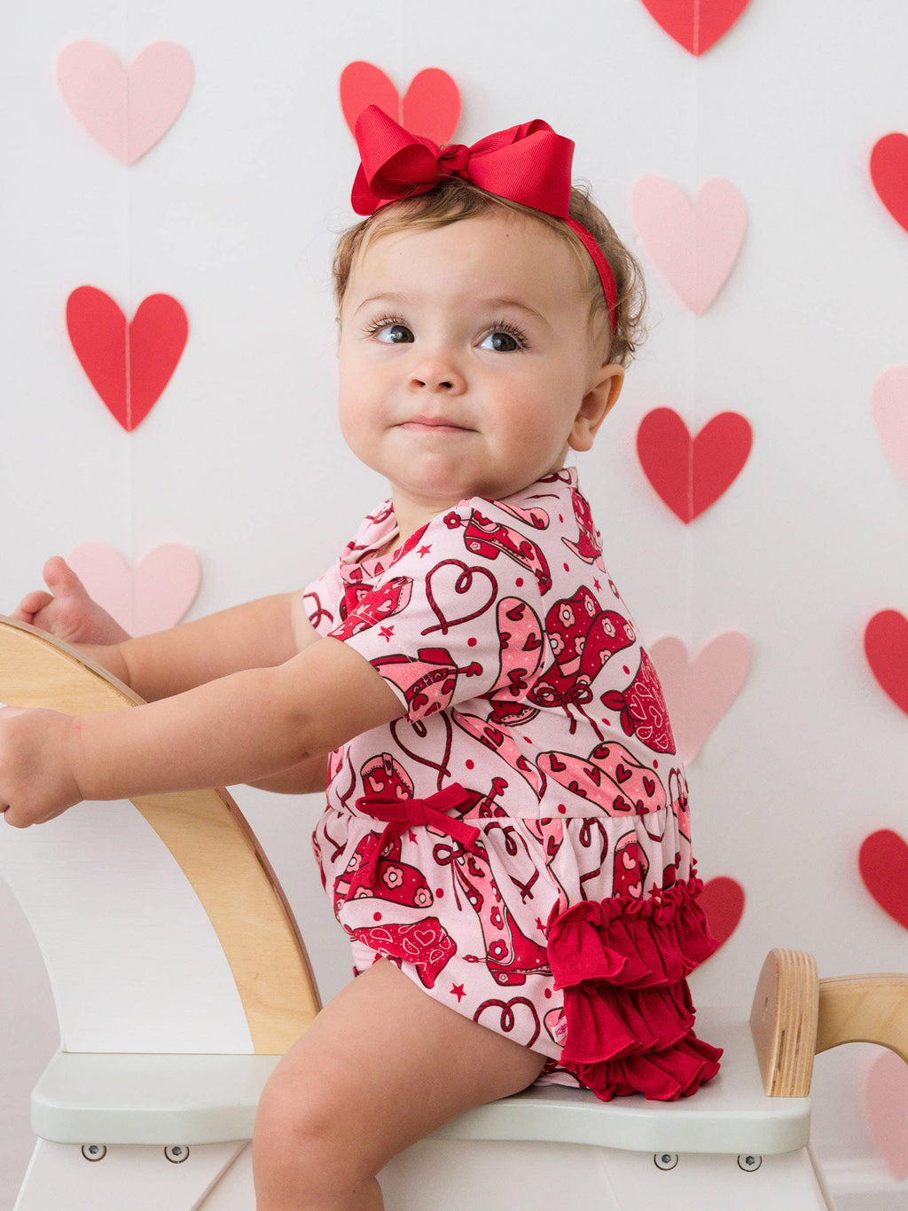 Baby Girls Lasso Love Knit Short Sleeve Bow Bubble Romper