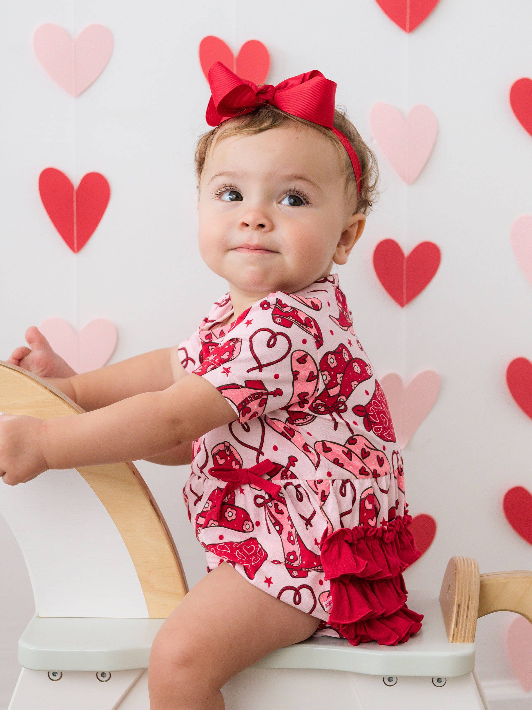 Baby Girls Lasso Love Knit Short Sleeve Bow Bubble Romper