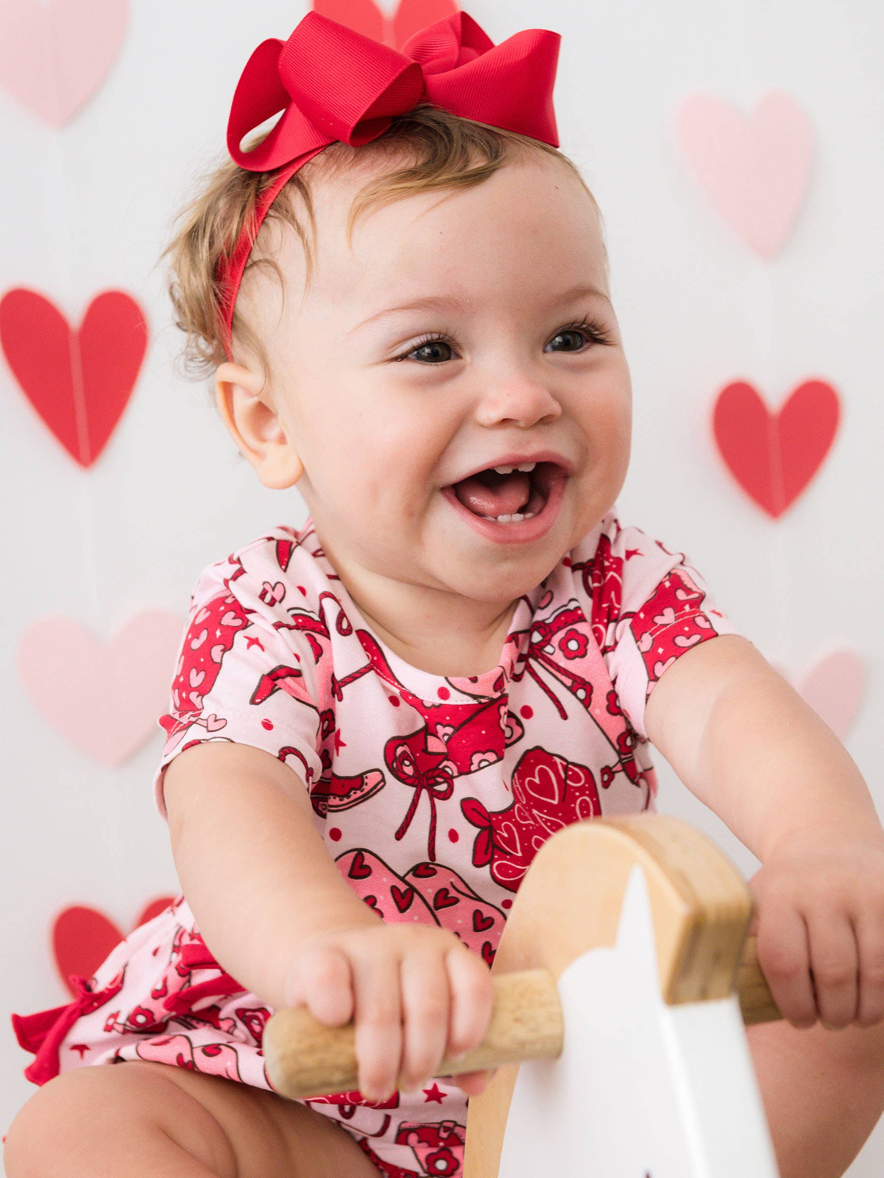 Baby Girls Lasso Love Knit Short Sleeve Bow Bubble Romper