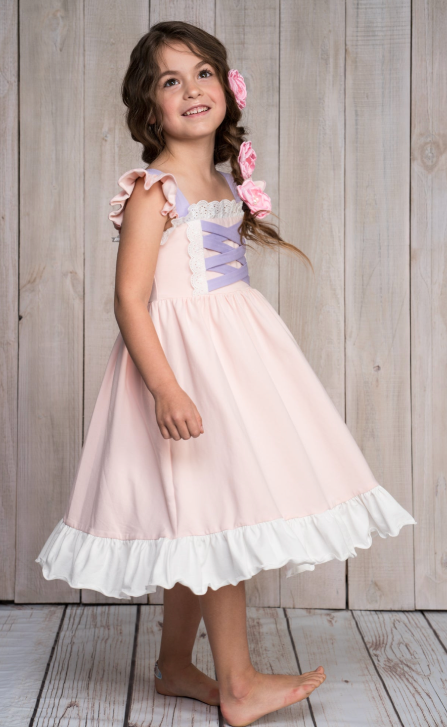 Girls Rapunzel cotton Princess everyday dress twirl pink