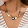 CHARM NECKLACE-BOW CHECKER HEART RHINESTONE | 80N92728