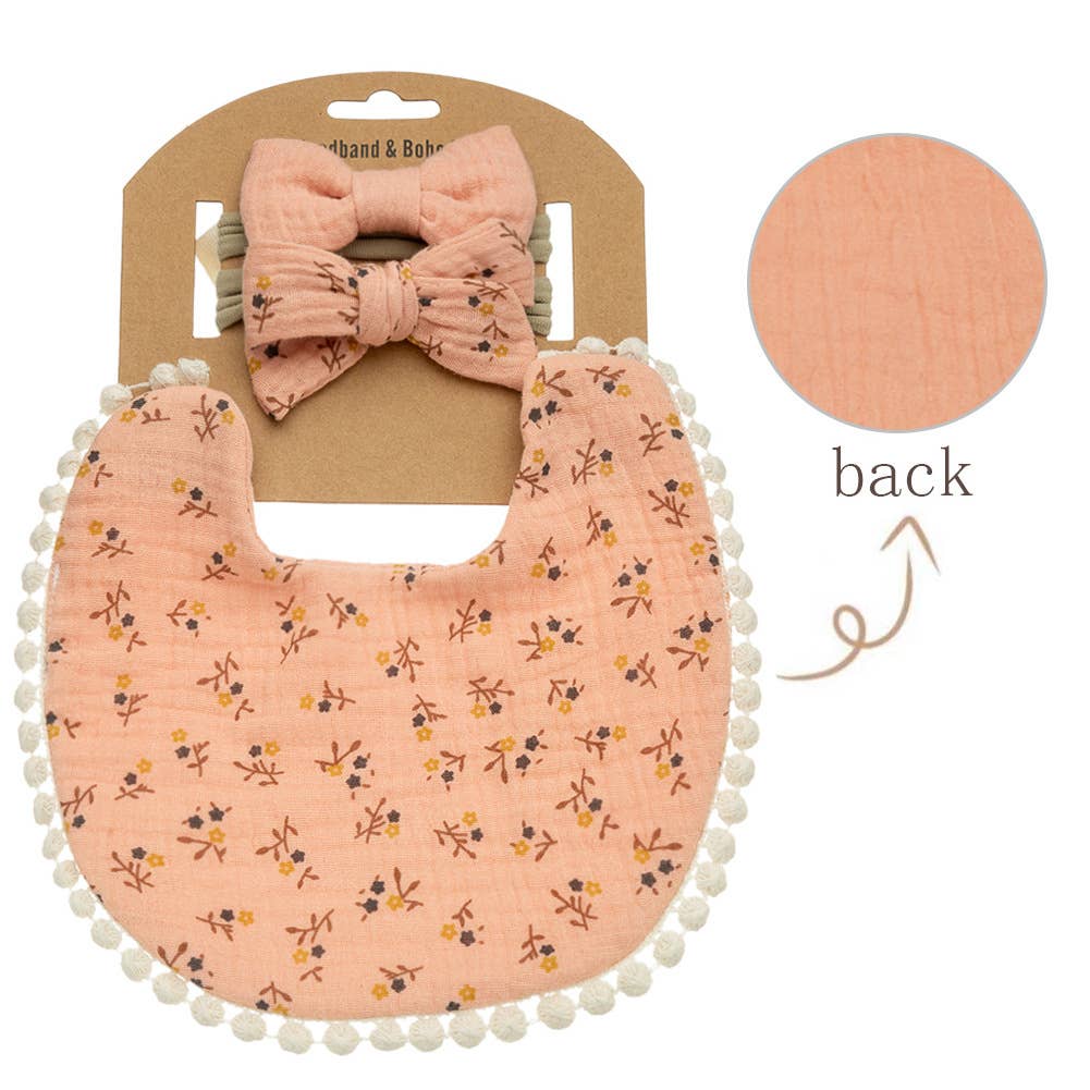 Baby Floral cotton Waterproofer Bib and Bows headband Sets