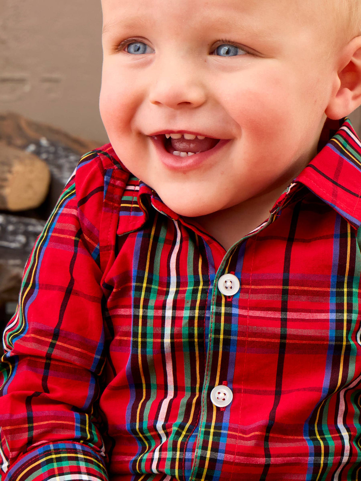 Baby Boys Red Nicholas Plaid Long Sleeve Button Down Bodysuit