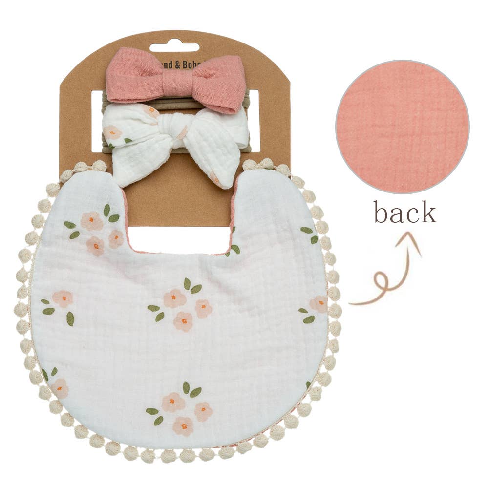 Baby Floral cotton Waterproofer Bib and Bows headband Sets