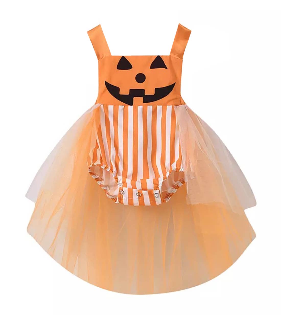 Orange Pumpkin Striped Tulle Skirt Romper Baby Girl Costume