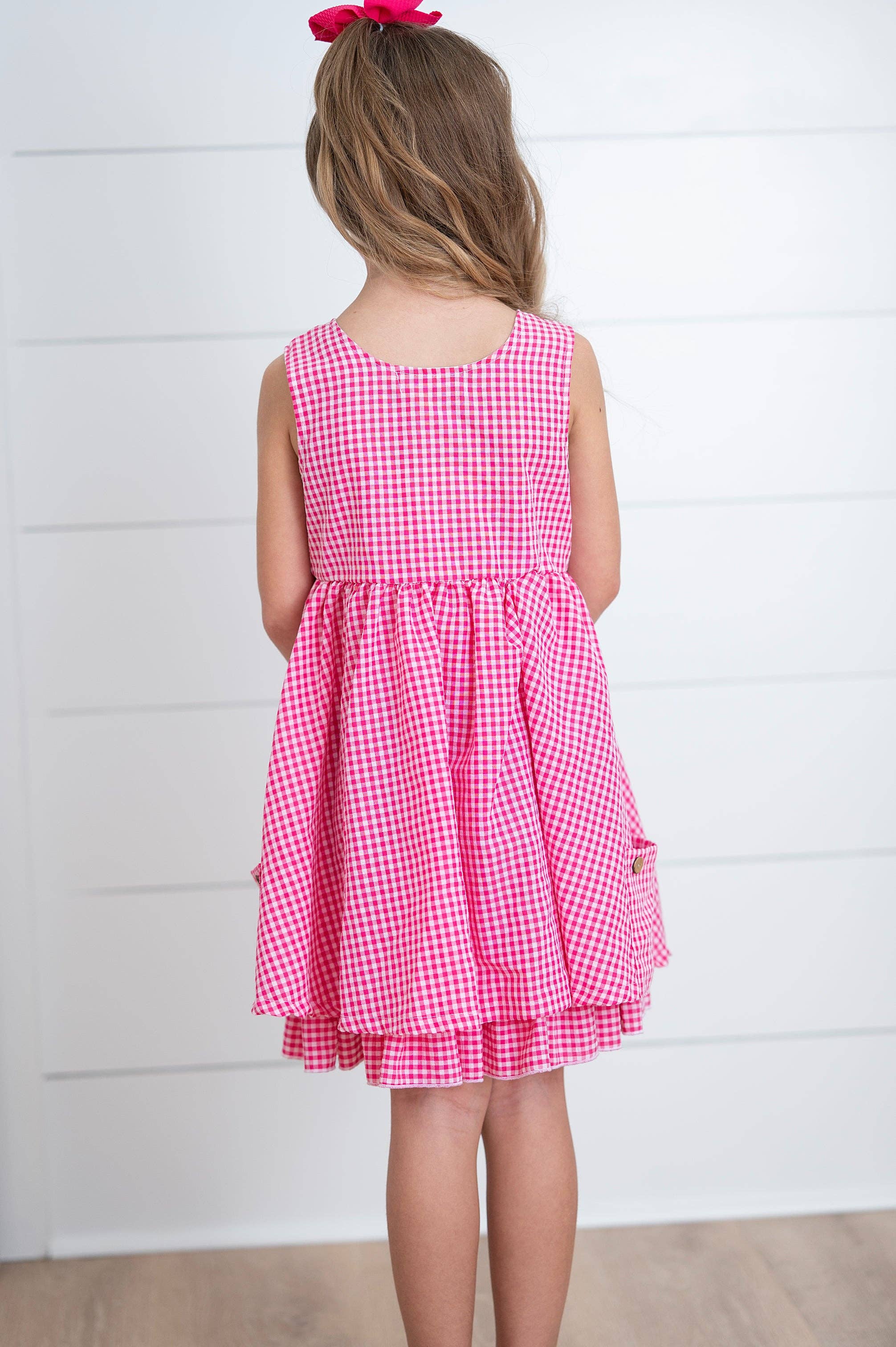 Kids Brooke Hot Pink Gingham Check Pocket Summer Dress RUNWAY