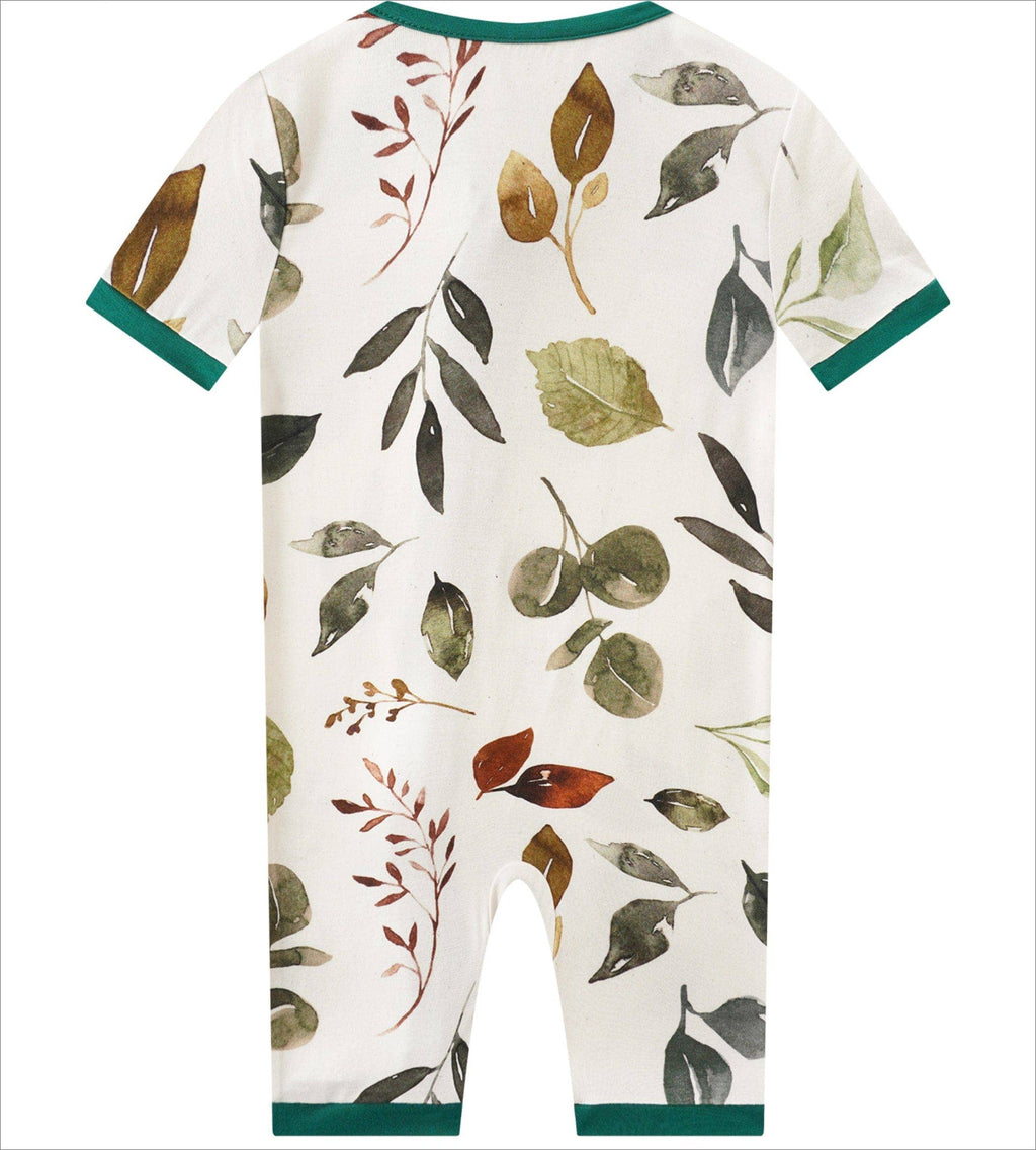 Posh TOT Falling Leaves Bamboo Shorty Romper
