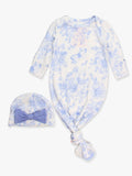 SoftSnooze™ Baby Girls Bamboo Viscose Periwinkle Butterfly Garden Ruffle Knotted Sleep Gown & Bow Hat Set