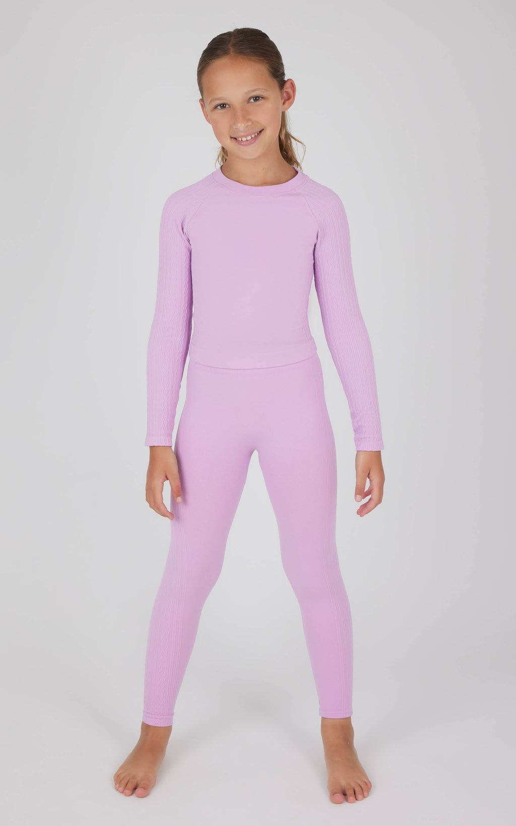 Girls Seamless Cable Knit Textured Leggings fair orchid color