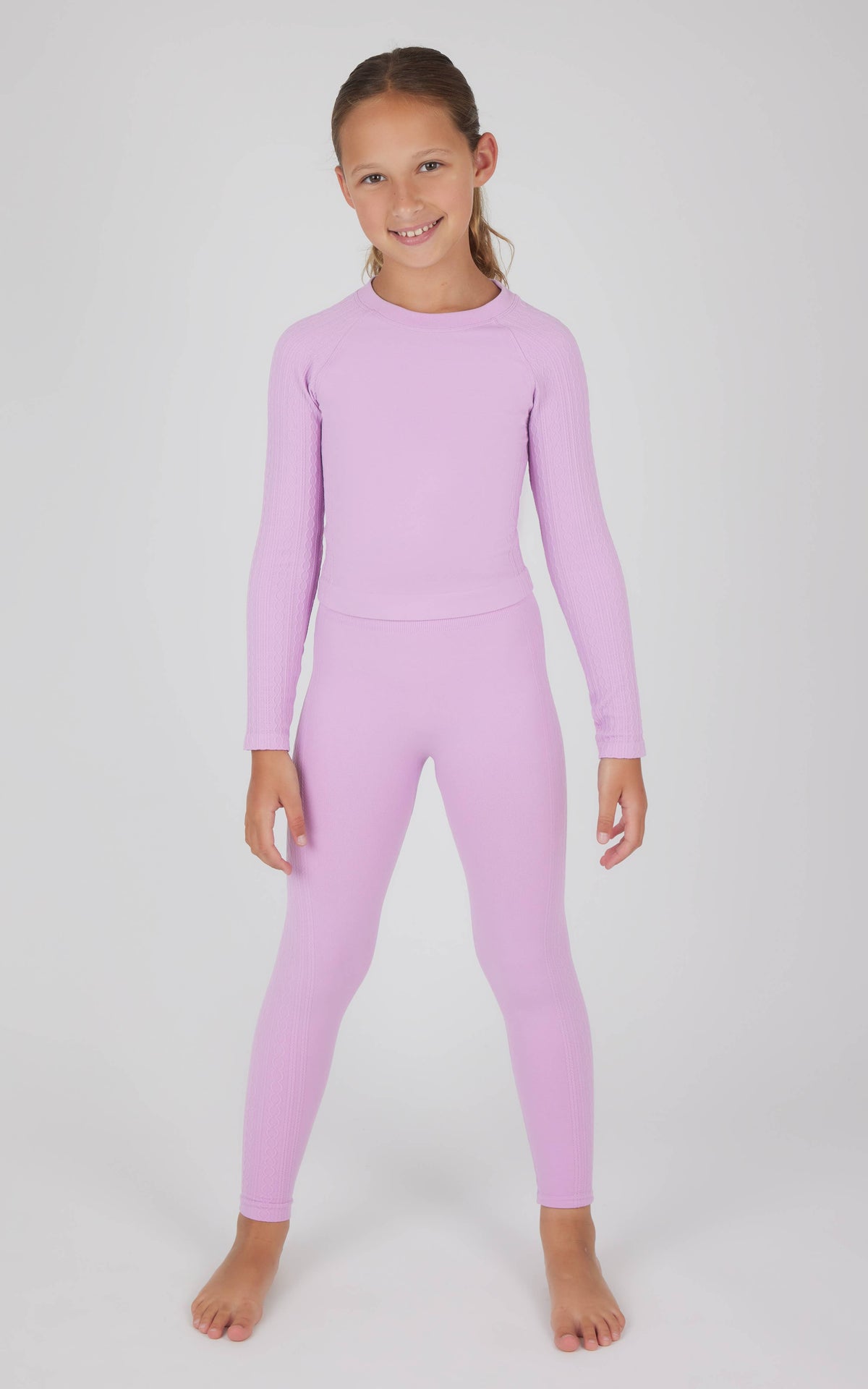 Girls Seamless Cable Knit Textured Leggings fair orchid color