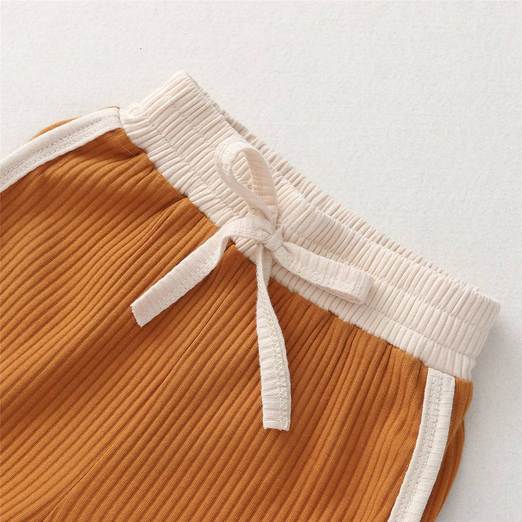 Contrast Binding Top & Shorts 2pcs Little Kid Outfit