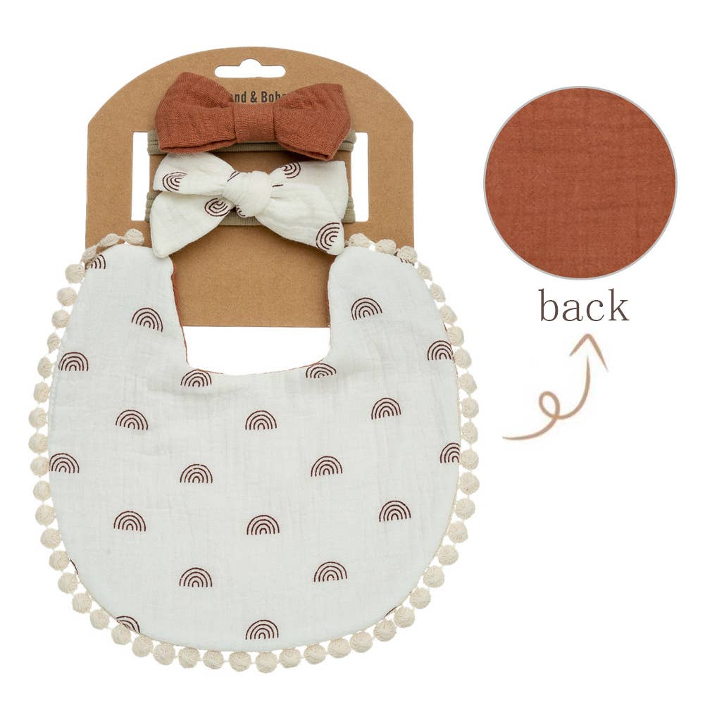 Baby Floral cotton Waterproofer Bib and Bows headband Sets