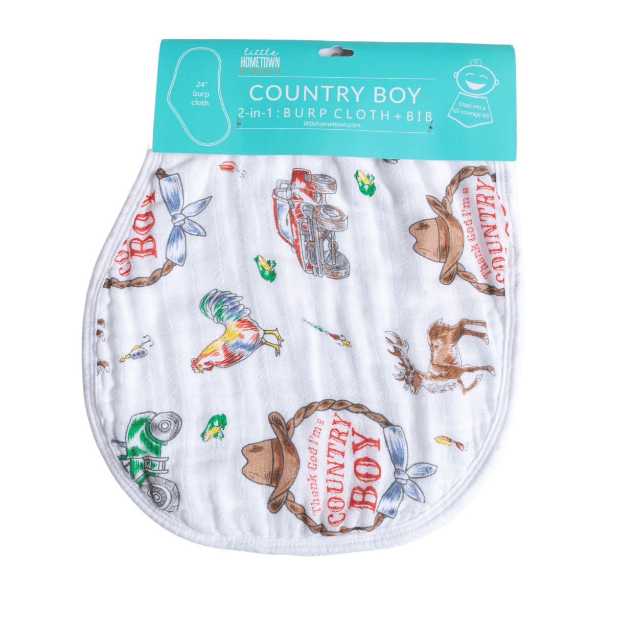 Country Baby Boy Burp Cloth and Bib 2 in 1  Soft Bamboo Organic Cotton Combo
