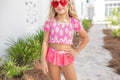 Girls Abby Pink Daisy Ruffle 2 Piece Summer Swimsuit