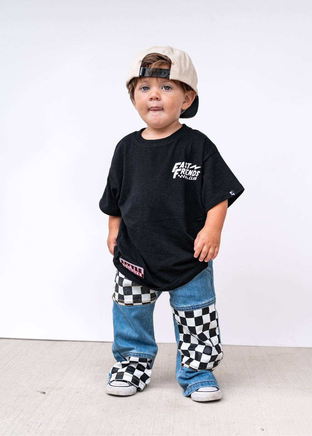 Checkered Patch Baggy Jeans
