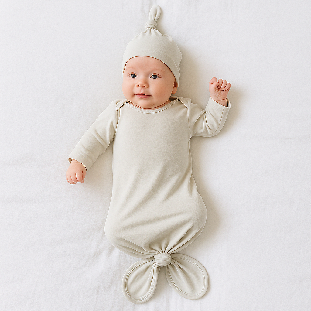 Ali+Oli Bamboo Layette Knotted Gown and Beanie for Newborns