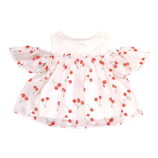 S70 20125 Cold Shoulder Cherry Ruffled Top