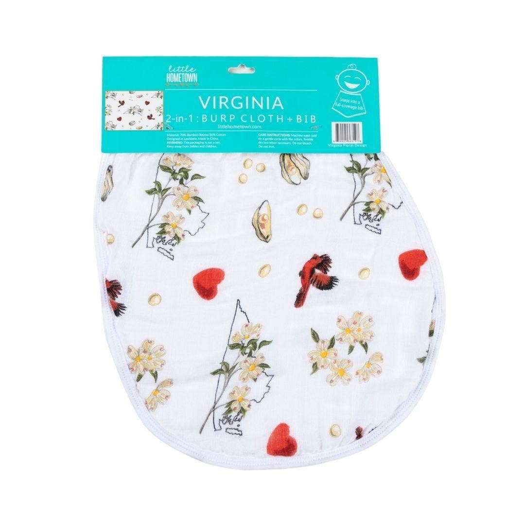 Virginia Floral Baby Burp Cloth and Bib 2 in 1  Everyday Feeding Essential