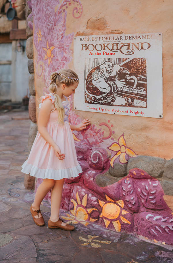 Girls Rapunzel cotton Princess everyday dress twirl pink