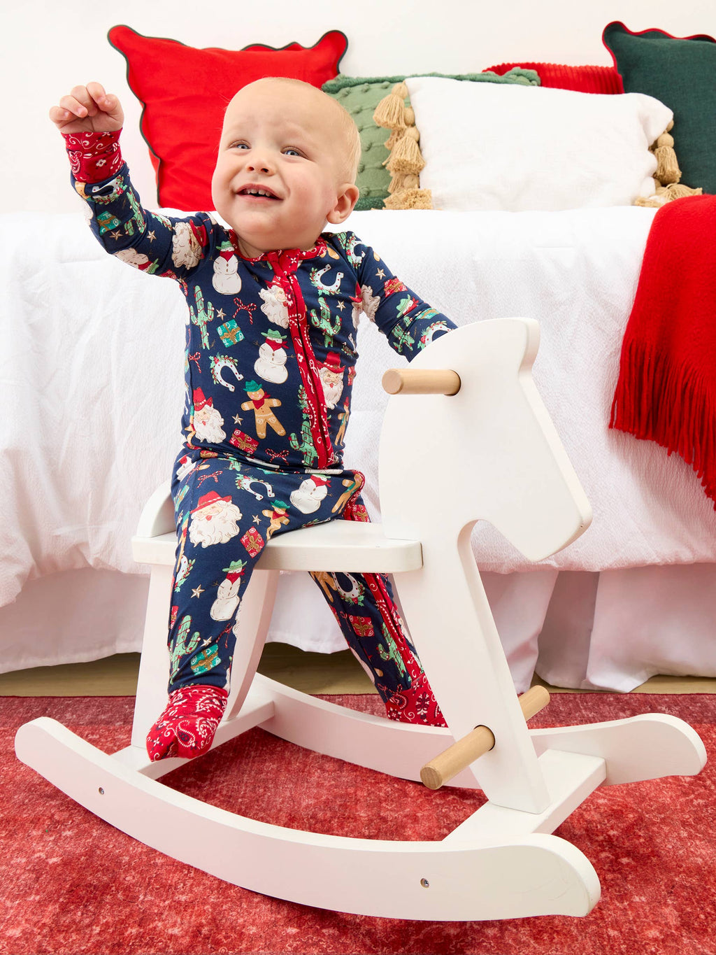 SoftSnooze™ Baby Bamboo Viscose Giddy Up Santa Western Christmas Convertible One Piece Footie Pajama