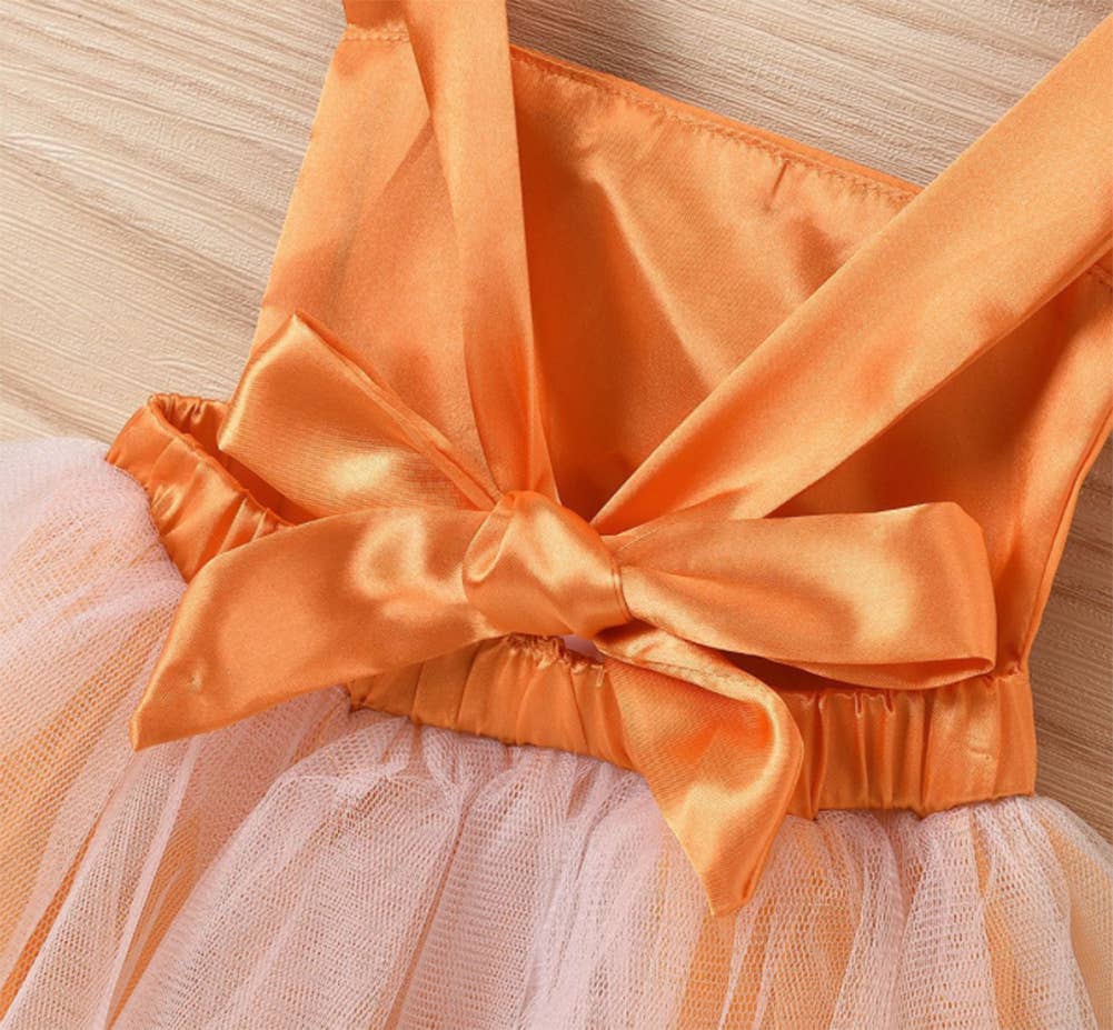Orange Pumpkin Striped Tulle Skirt Romper Baby Girl Costume