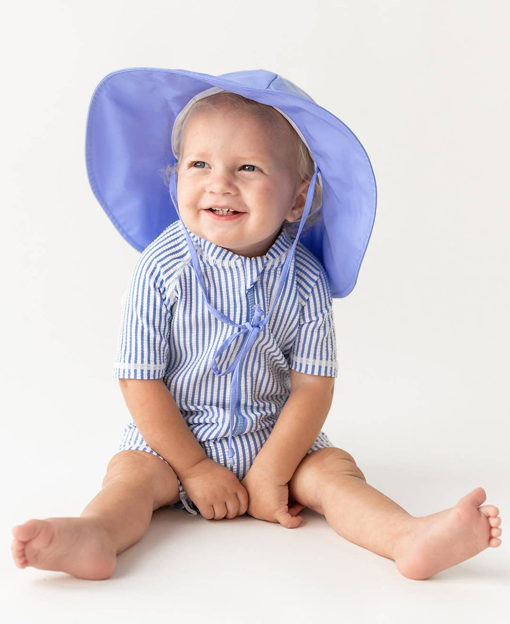 Baby Boys Periwinkle Blue Seersucker Short Sleeve One Piece Rash Guard Swimsuit