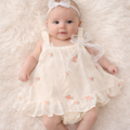 Baby Girls Birthday Ivory Dress with Peach Embroider Flowers